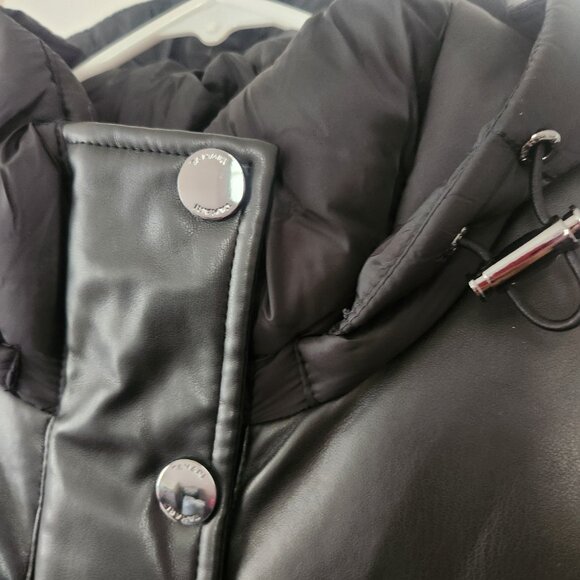 $230- NWT-Tahari Tala Hooded Faux Leather Trim Puffer Coat-Black-Large - Picture 3 of 14